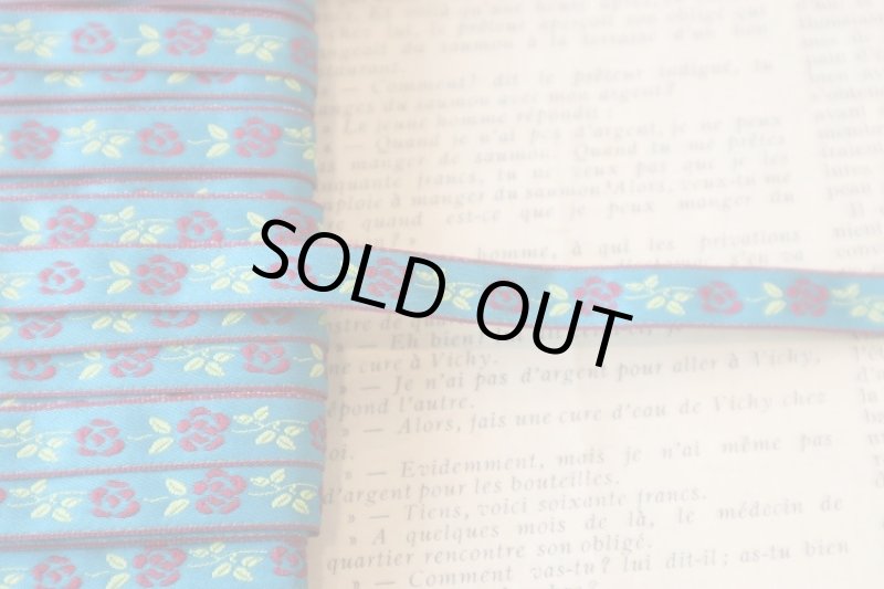 画像1: フランス製ヴィンテージ　ローズ柄サテンリボン　１．０５ｍパック SALE! (1)