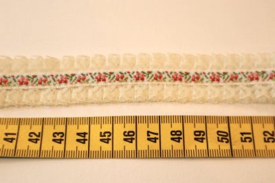 画像1: スイス製　ヴィンテージリボン　ダブルエッジプリーツレース　生成