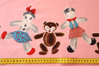 画像1: アメリカ製　ヴィンテージファブリック　子供とくまさん　