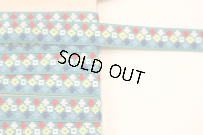 画像1: フランス製　ヴィンテージリボン　グリーンモザイク (1)