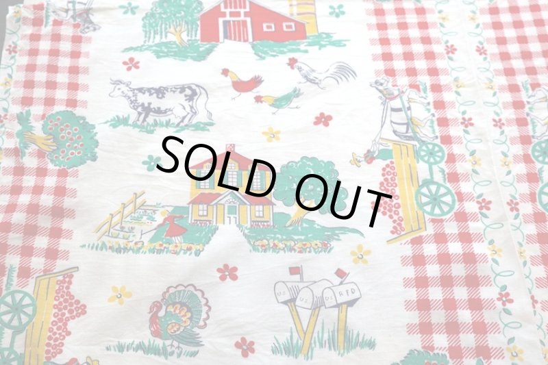 画像1: アメリカ製　ヴィンテージフィードサック　カントリーシーン (1)