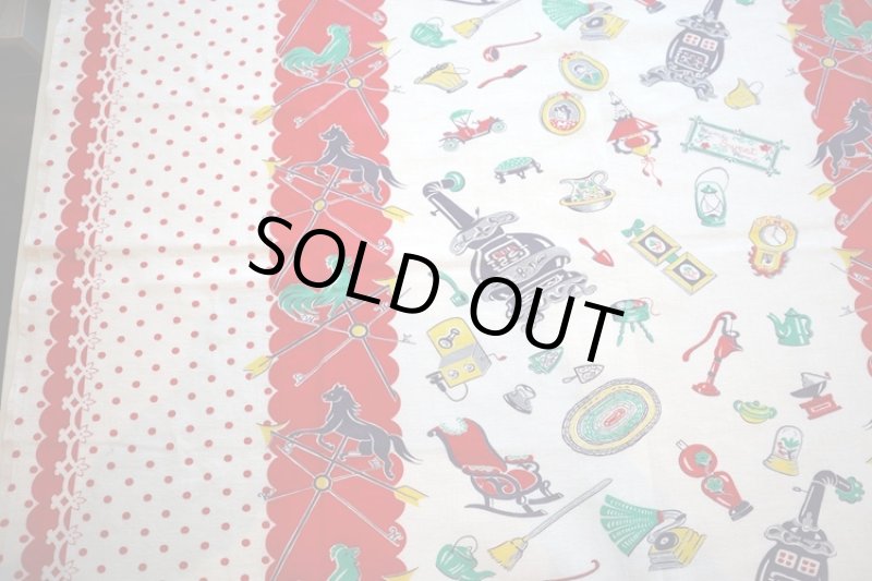 画像1: アメリカ製　ヴィンテージフィードサック　キッチン　レッド (1)