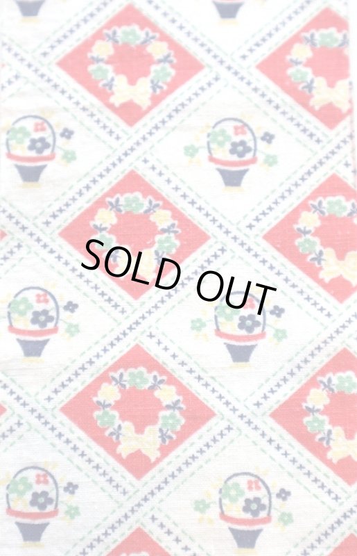 画像1: アメリカ製　ヴィンテージフィードサック　ファブリック　フラワーバスケット (1)