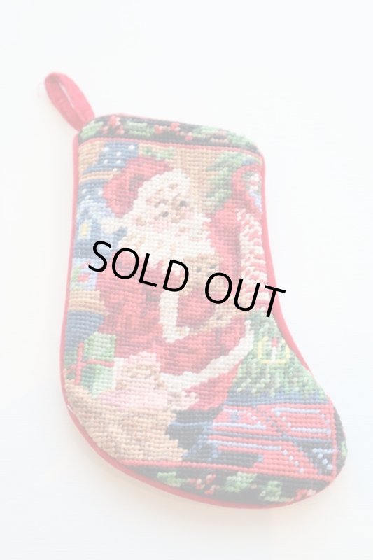 画像1: ヴィンテージ　ニードルポイントクリスマスソックス　 (1)