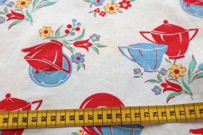 画像1: アメリカ製　ヴィンテージフィードサック　カップアンドソーサー