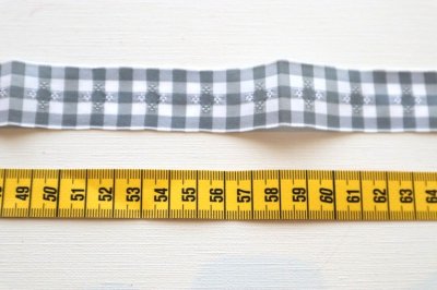 画像1: フランス製ヴィンテージリボン　チェック　ライトグレー