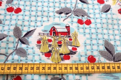 画像1: アメリカ製　ヴィンテージフィードサック　ファーム＆チェリー