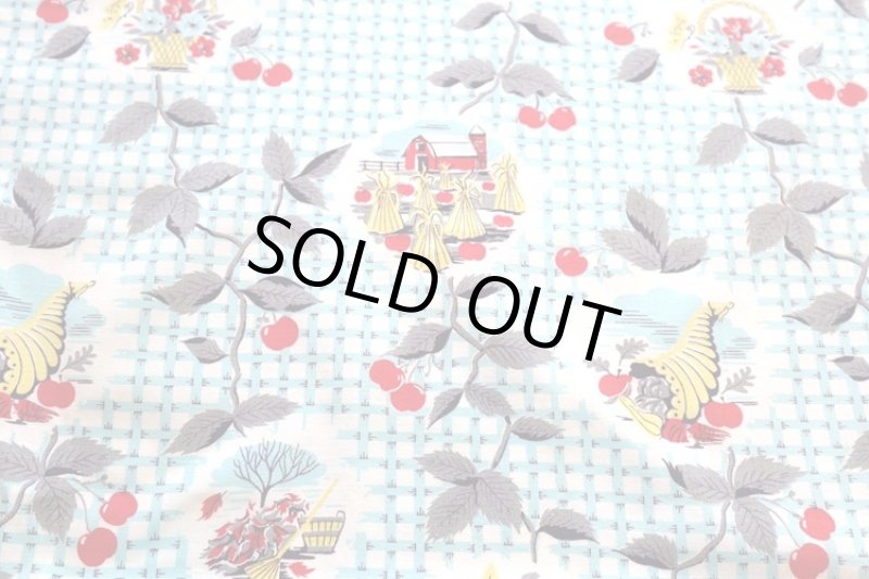 画像2: アメリカ製　ヴィンテージフィードサック　ファーム＆チェリー (2)