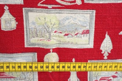 画像1: アメリカ製　ヴィンテージファブリック　バーククロス　ハウス