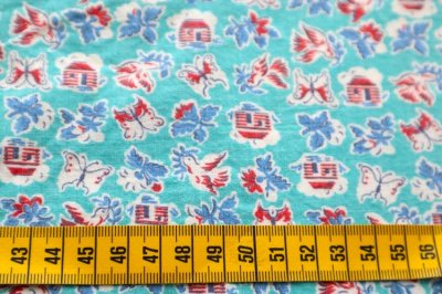 画像1: アメリカ製　ヴィンテージ　フィードサック　ハウス・鳥・蝶